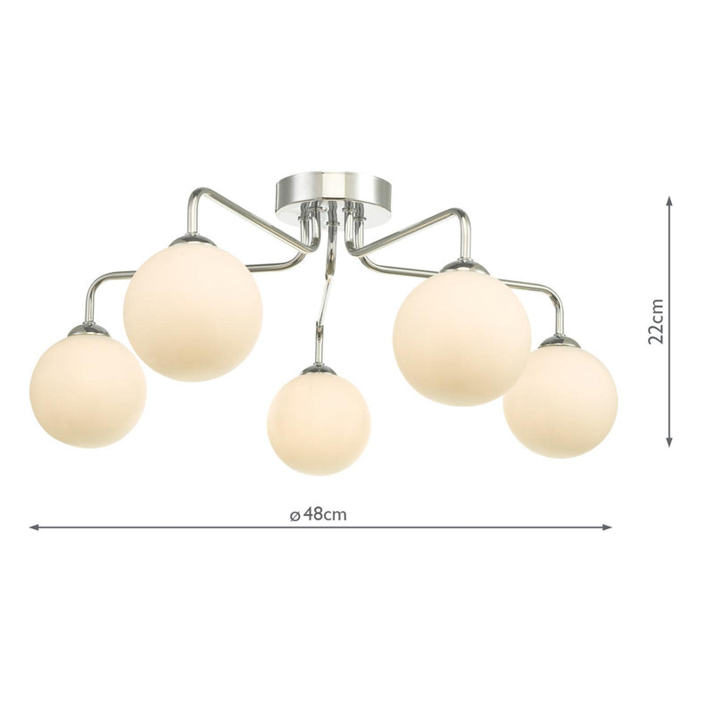 Dar Lighting Feya 5 Light Semi Flush Polished Chrome With Opal Glass • FEY0550-02