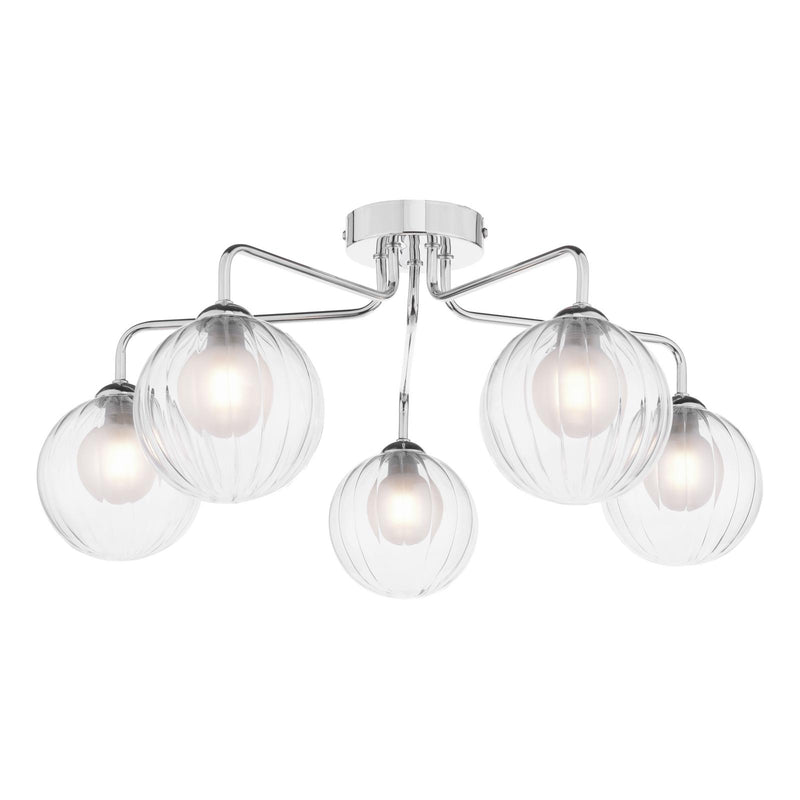 Dar Lighting Feya 5 Light Semi Flush Polished Chrome With Clear/Opal Glass • FEY0550-20