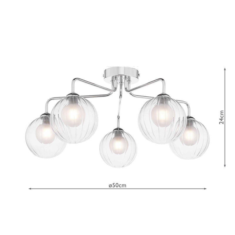 Dar Lighting Feya 5 Light Semi Flush Polished Chrome With Clear/Opal Glass • FEY0550-20