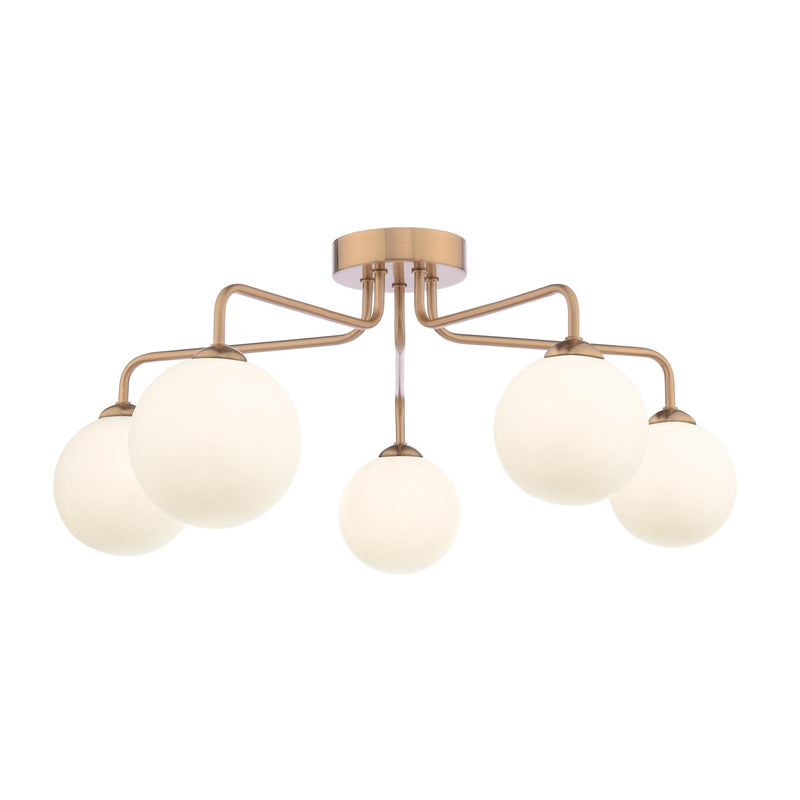 Dar Lighting Feya 5 Light Semi-Flush Antique Bronze With Opal Glass • FEY0563-02