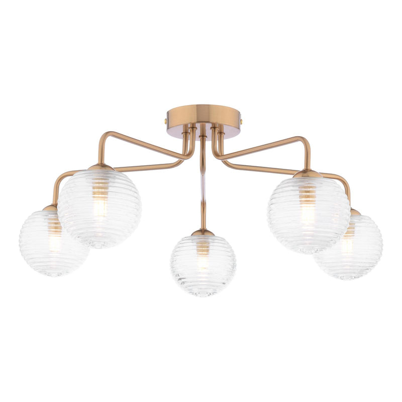 Dar Lighting Feya 5 Light Semi-Flush Antique Bronze With Ribbed Glass • FEY0563-08