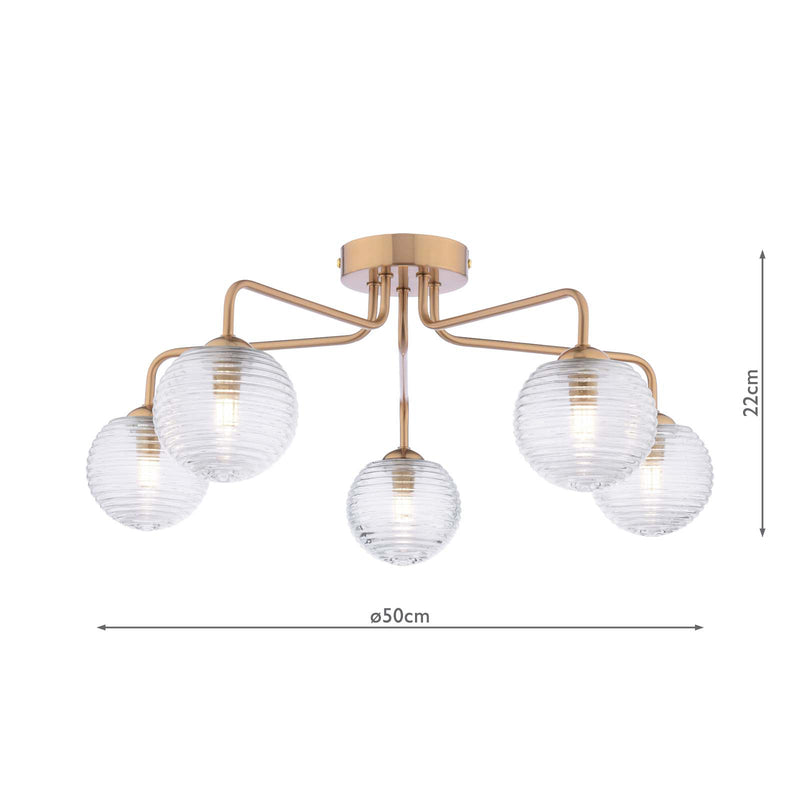 Dar Lighting Feya 5 Light Semi-Flush Antique Bronze With Ribbed Glass • FEY0563-08