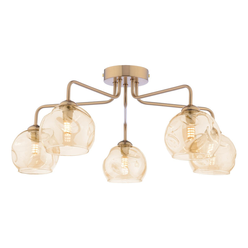 Dar Lighting Feya 5 Light Semi-Flush Antique Bronze With Organic Amber Glass • FEY0563-16