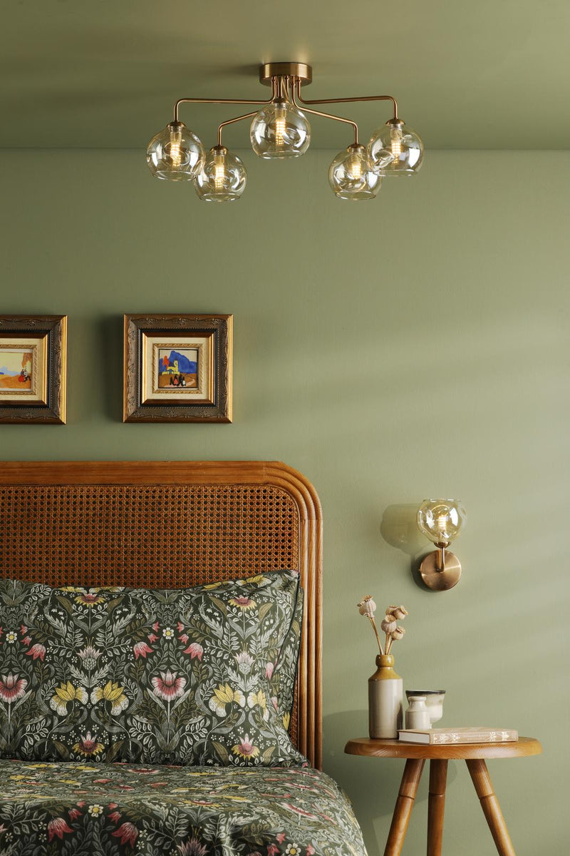 Dar Lighting Feya 5 Light Semi-Flush Antique Bronze With Organic Amber Glass • FEY0563-16