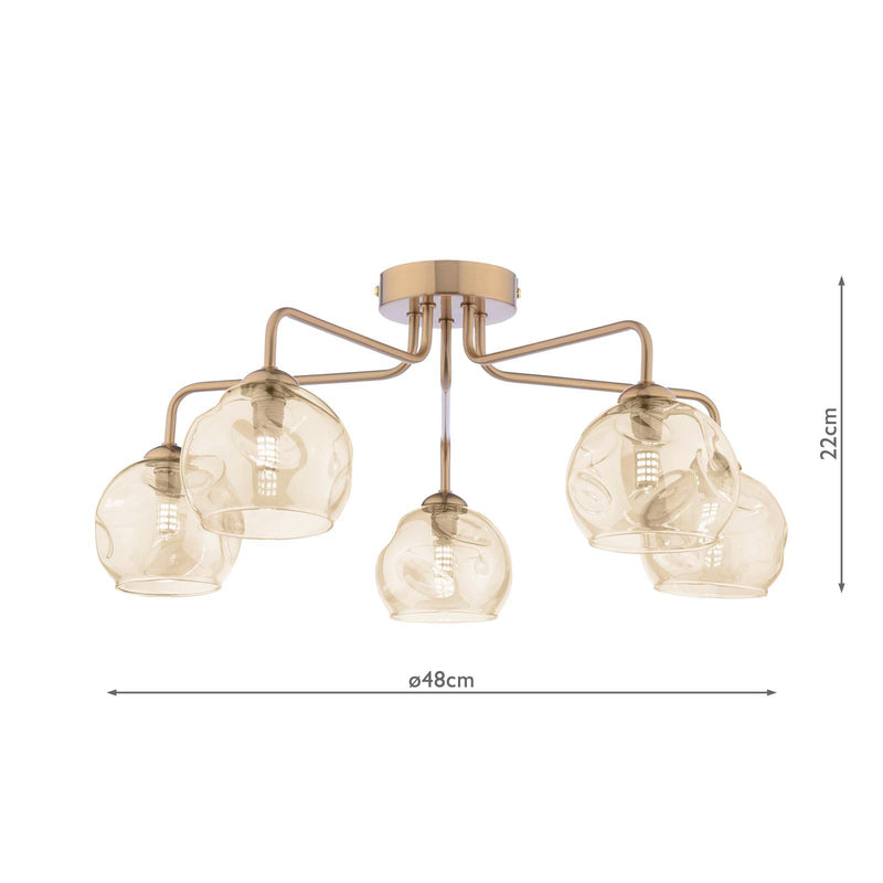 Dar Lighting Feya 5 Light Semi-Flush Antique Bronze With Organic Amber Glass • FEY0563-16