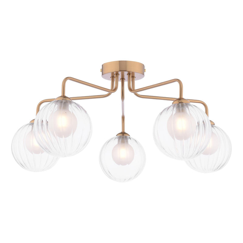Dar Lighting Feya 5 Light Semi-Flush Antique Bronze With Clear/Opal Glass • FEY0563-20