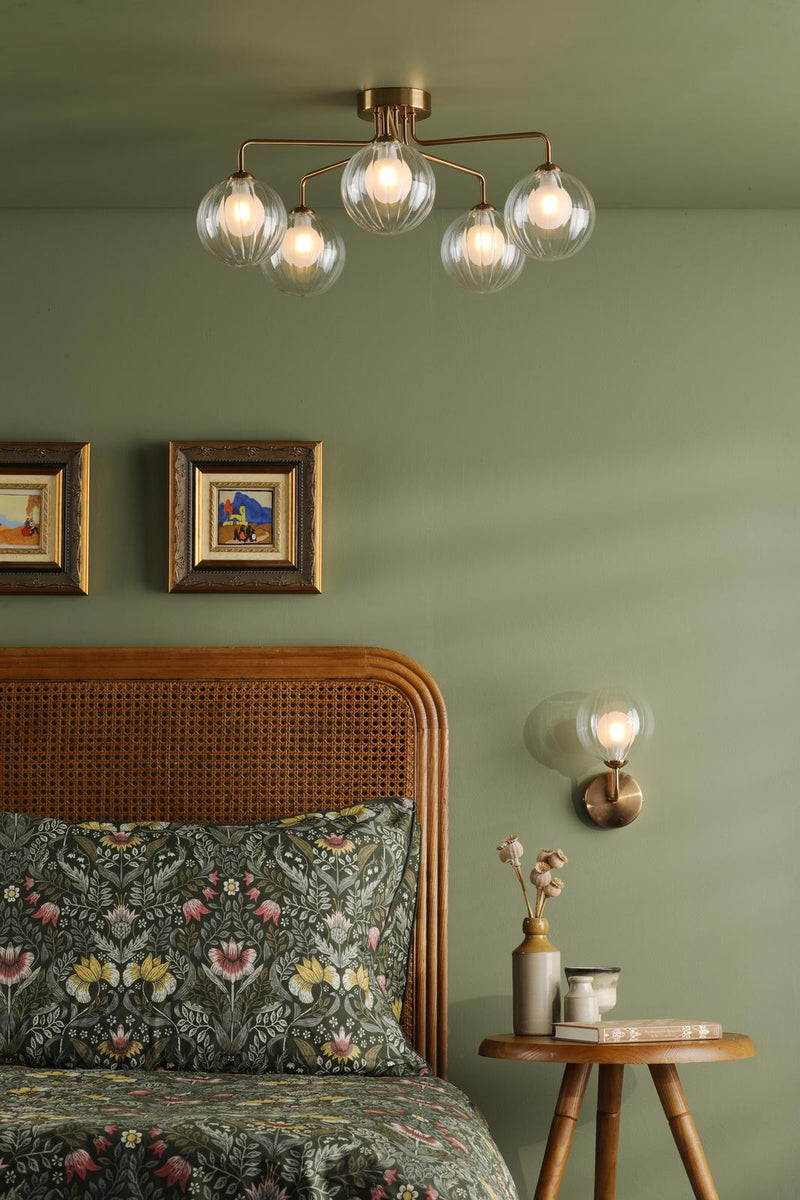 Dar Lighting Feya 5 Light Semi-Flush Antique Bronze With Clear/Opal Glass • FEY0563-20