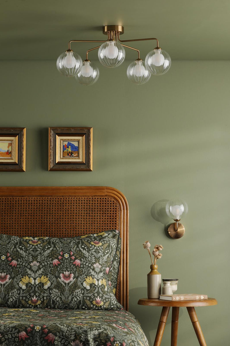 Dar Lighting Feya 5 Light Semi-Flush Antique Bronze With Clear/Opal Glass • FEY0563-20