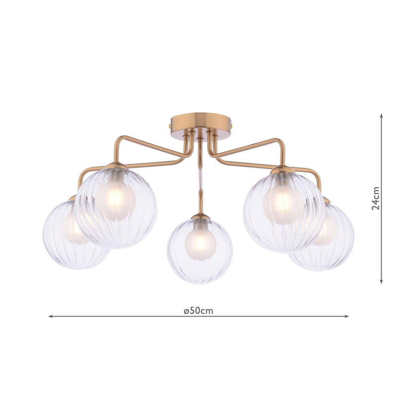 Dar Lighting Feya 5 Light Semi-Flush Antique Bronze With Clear/Opal Glass • FEY0563-20