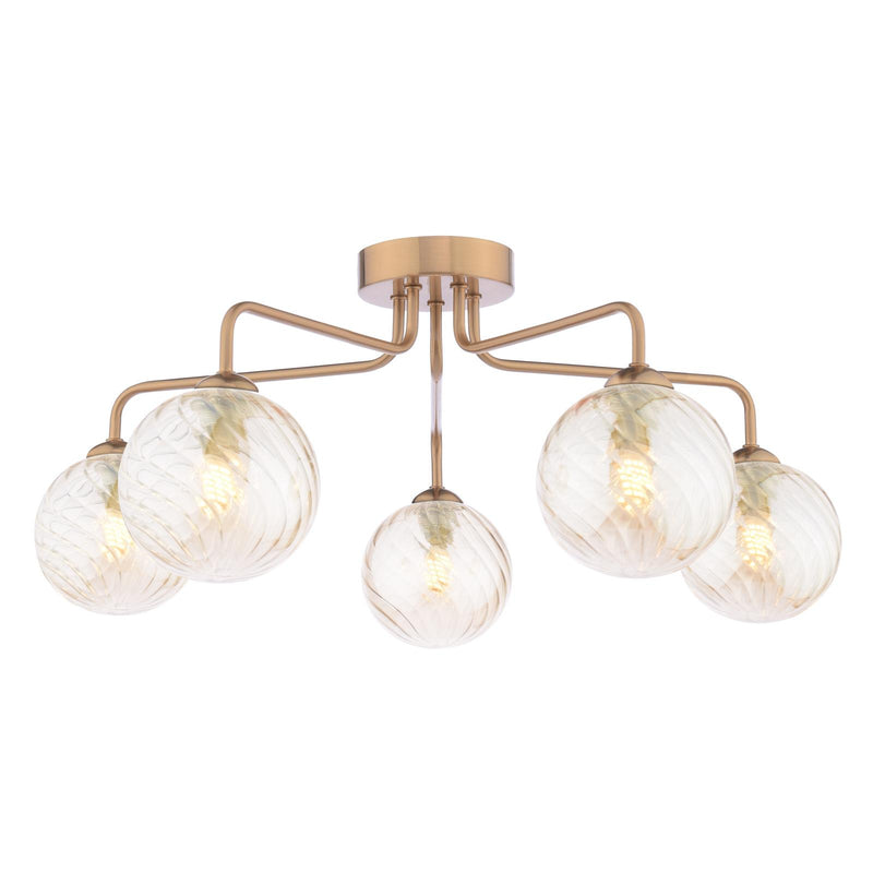 Dar Lighting Feya 5 Light Semi-Flush Antique Bronze With Twisted Amber Glass • FEY0563-25