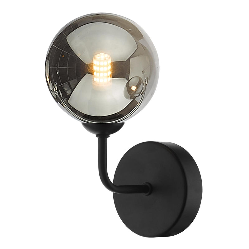 Dar Lighting Feya Wall Light Matt Black With Smoked Glass • FEY0722-01
