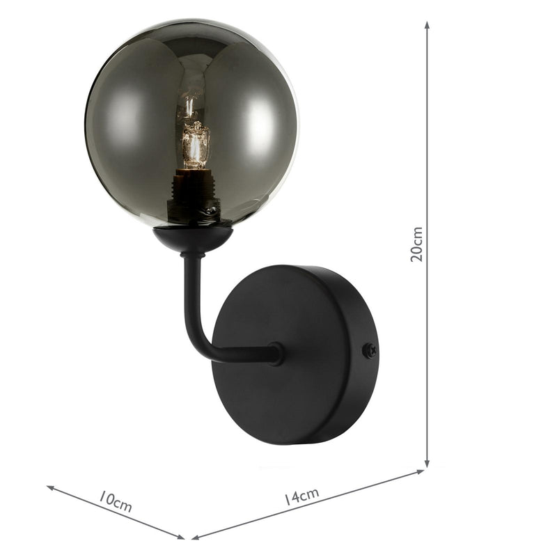 Dar Lighting Feya Wall Light Matt Black With Smoked Glass • FEY0722-01