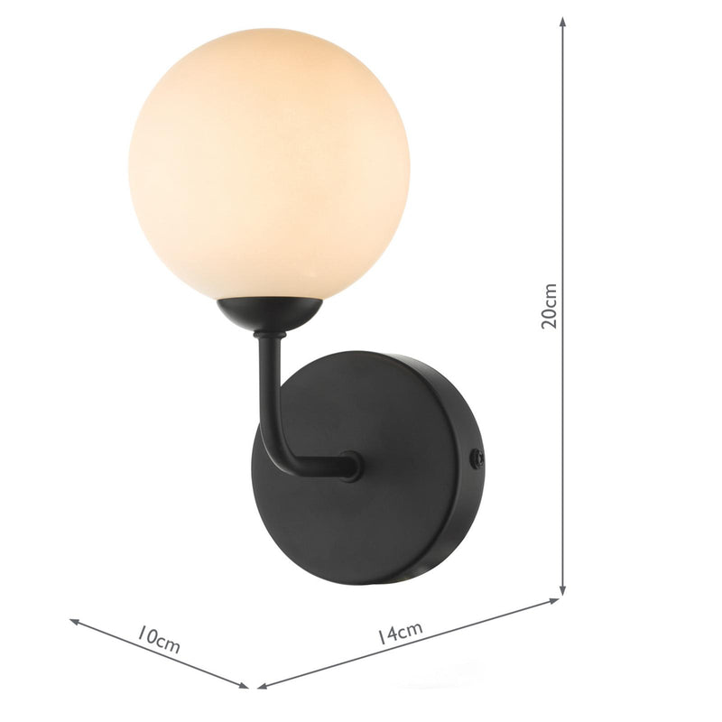 Dar Lighting Feya Wall Light Matt Black With Opal Glass • FEY0722-02