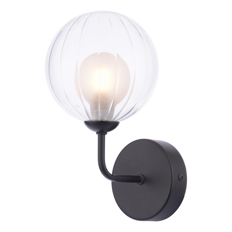 Dar Lighting Feya Wall Light Matt Black With Clear/Opal Glass • FEY0722-20