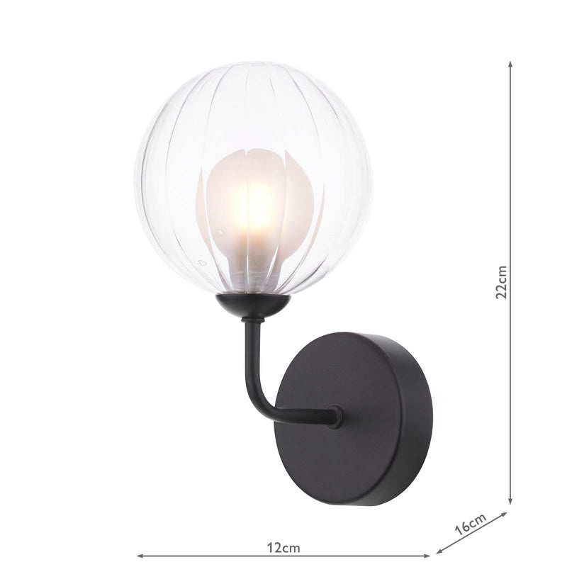 Dar Lighting Feya Wall Light Matt Black With Clear/Opal Glass • FEY0722-20