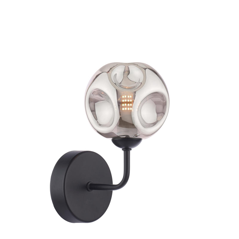 Dar Lighting Feya Wall Light Matt Black With Closed Organic Smoked Glass • FEY0722-28