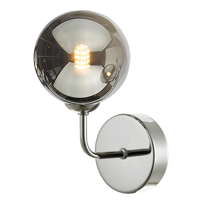 Dar Lighting Feya Wall Light Polished Chrome With Smoked Glass • FEY0750-01