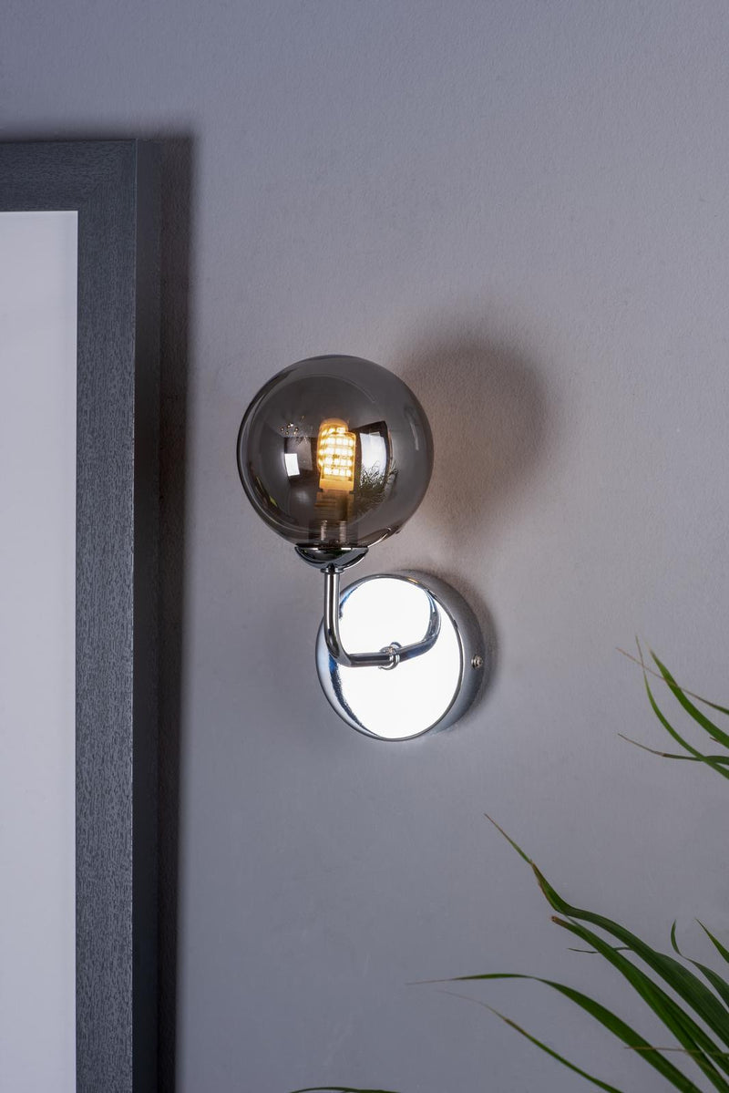 Dar Lighting Feya Wall Light Polished Chrome With Smoked Glass • FEY0750-01