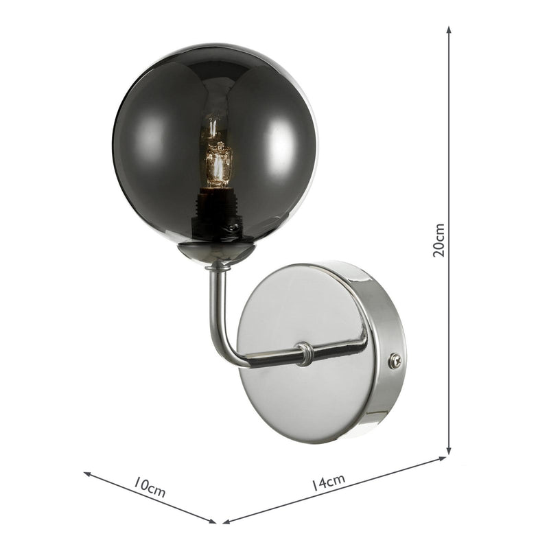 Dar Lighting Feya Wall Light Polished Chrome With Smoked Glass • FEY0750-01