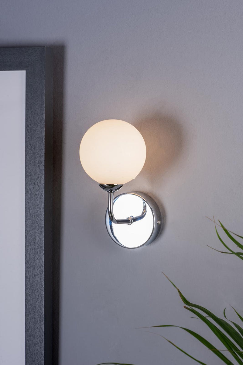 Dar Lighting Feya Wall Light Polished Chrome With Opal Glass • FEY0750-02
