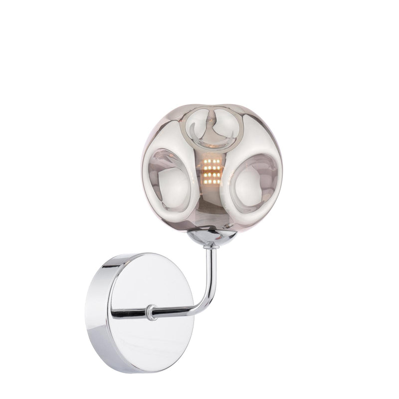 Dar Lighting Feya Wall Light Polished Chrome With Closed Organic Smoked Glass • FEY0750-28