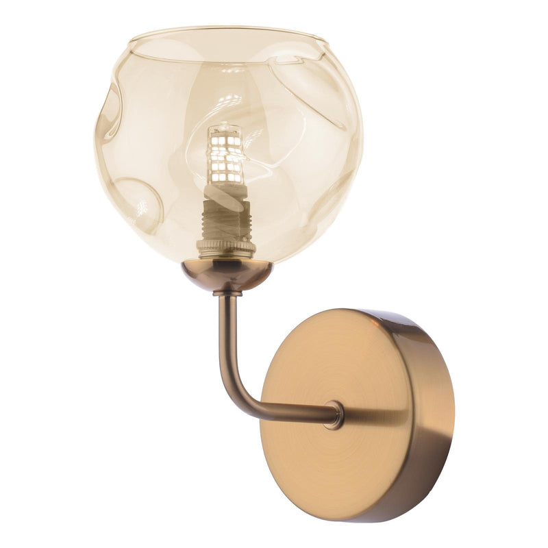 Dar Lighting Feya Wall Light Antique Bronze With Organic Amber Glass • FEY0763-16