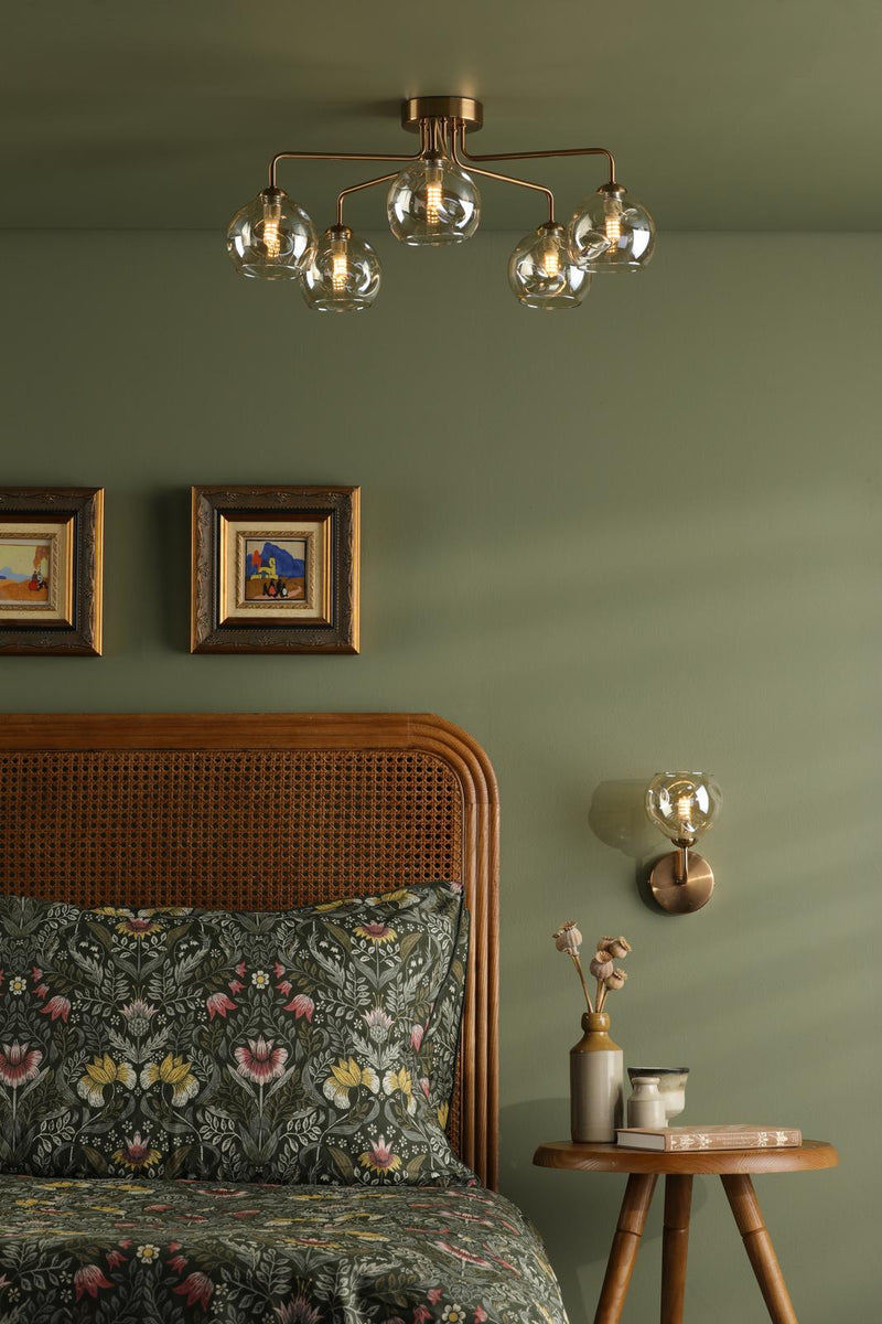 Dar Lighting Feya Wall Light Antique Bronze With Organic Amber Glass • FEY0763-16