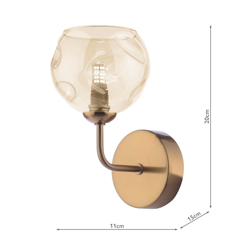 Dar Lighting Feya Wall Light Antique Bronze With Organic Amber Glass • FEY0763-16