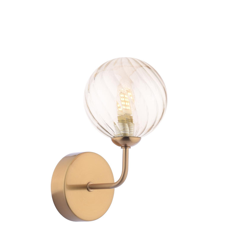 Dar Lighting Feya Wall Light Antique Bronze With Twisted Amber Glass • FEY0763-25