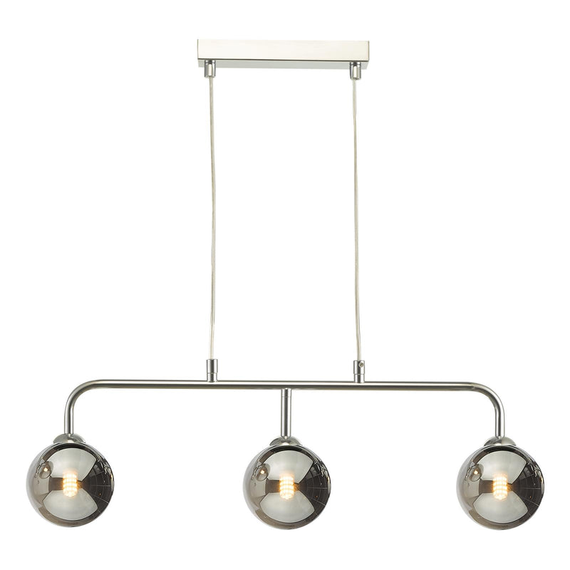 Dar Lighting Feya 3 Light Bar Pendant Polished Chrome With Smoked Glass • FEY6250-01