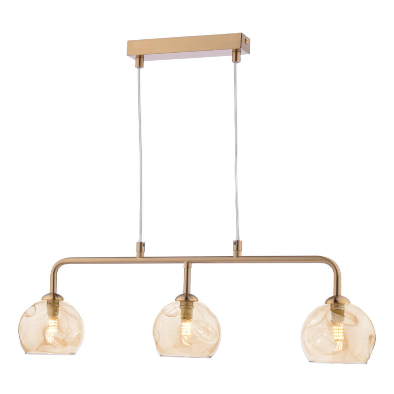 Dar Lighting Feya 3 Light Bar Pendant Antique Bronze With Organic Amber Glass • FEY6263-16