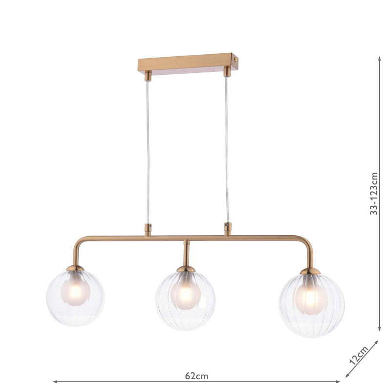 Dar Lighting Feya 3 Light Bar Pendant Antique Bronze With Clear/Opal Glass • FEY6263-20