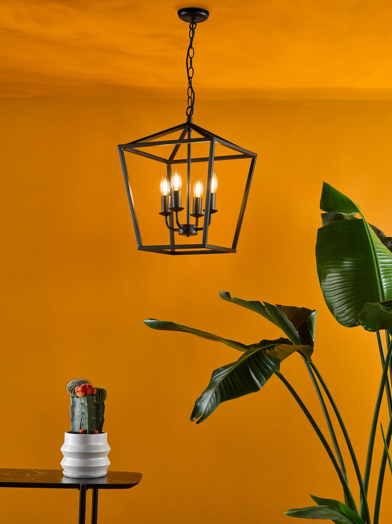 Dar Lighting Fionn 4 Light Pendant Matt Black • FIO0422