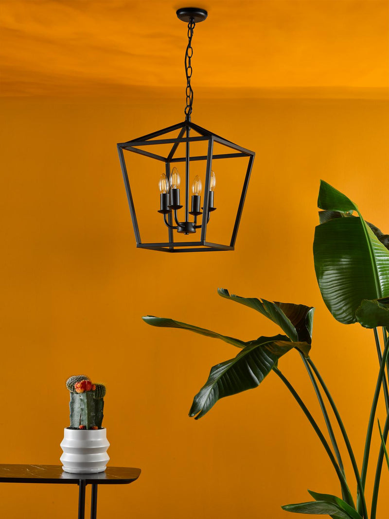 Dar Lighting Fionn 4 Light Pendant Matt Black • FIO0422