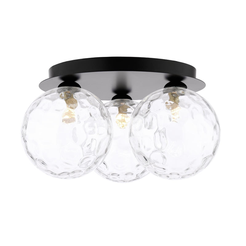 Dar Lighting Foley 3 Light Flush Matt Black With Clear Dimpled Glass • FOL5322-12