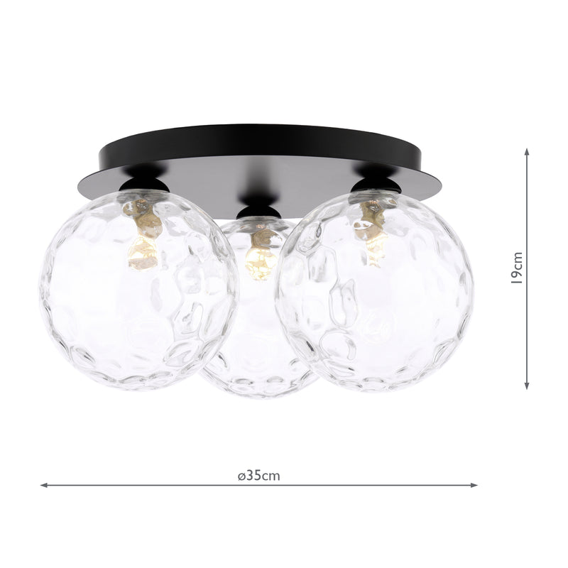 Dar Lighting Foley 3 Light Flush Matt Black With Clear Dimpled Glass • FOL5322-12