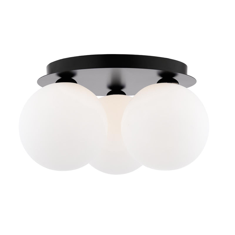 Dar Lighting Foley 3 Light Flush Matt Black With Opal Glass • FOL5322-23