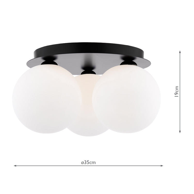 Dar Lighting Foley 3 Light Flush Matt Black With Opal Glass • FOL5322-23