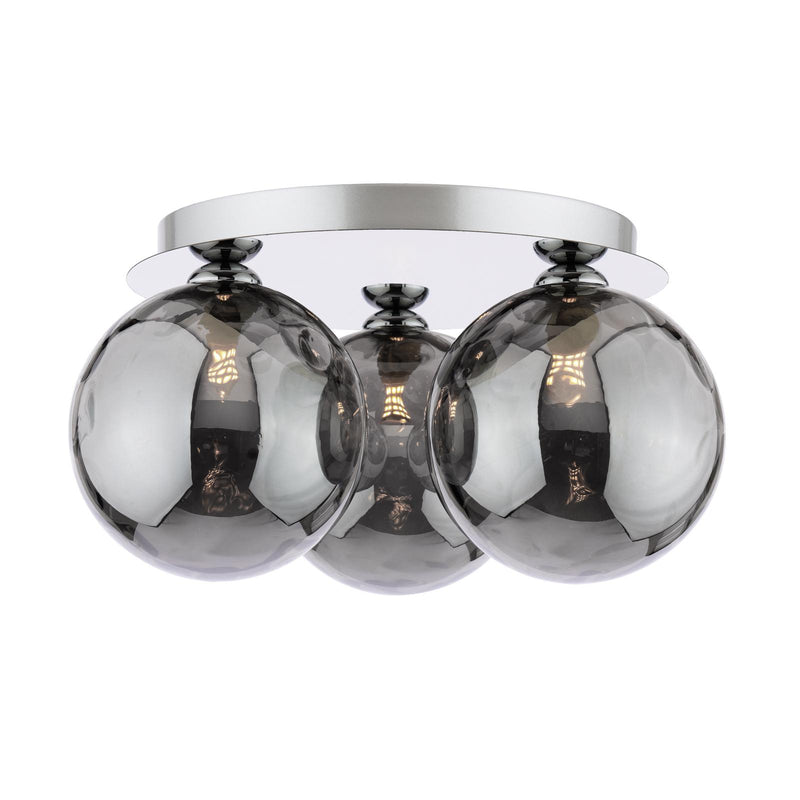 Dar Lighting Foley 3 Light Flush Polished Chrome With Smoked Dimpled Glass • FOL5350-10
