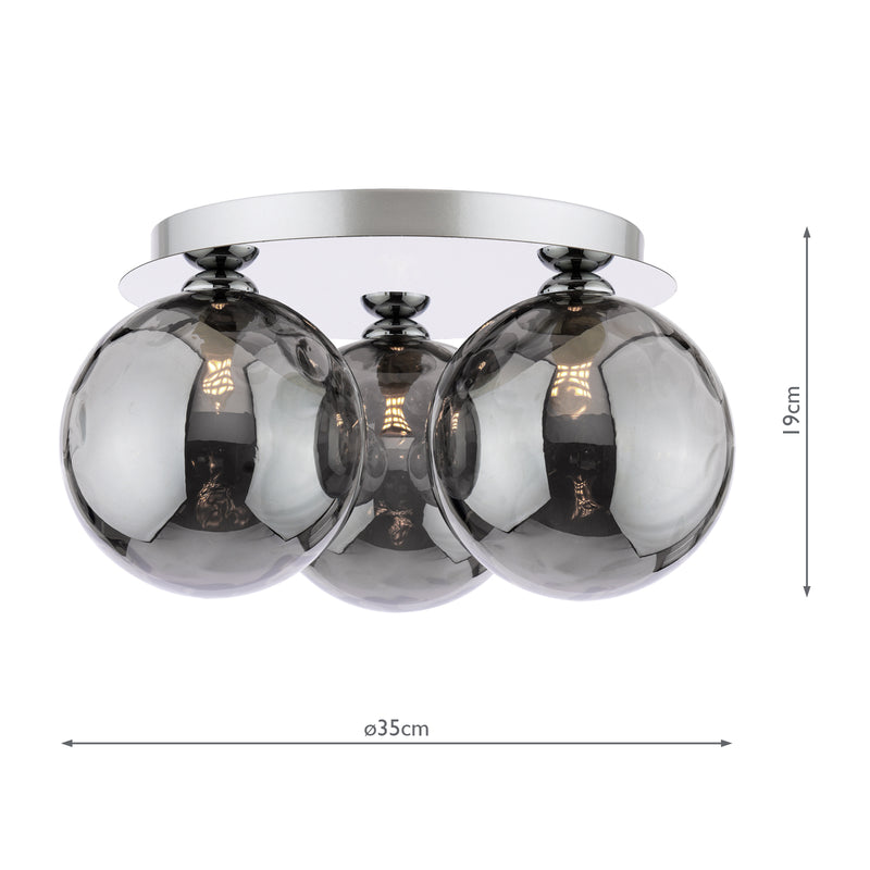 Dar Lighting Foley 3 Light Flush Polished Chrome With Smoked Dimpled Glass • FOL5350-10