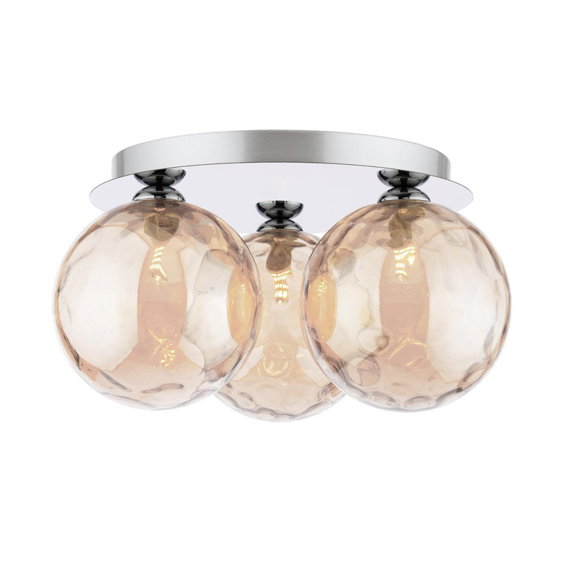 Dar Lighting Foley 3 Light Flush Polished Chrome With Amber Dimpled Glass • FOL5350-11