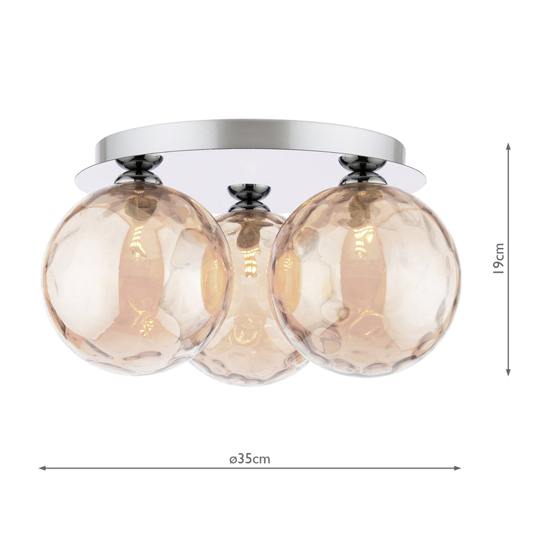 Dar Lighting Foley 3 Light Flush Polished Chrome With Amber Dimpled Glass • FOL5350-11