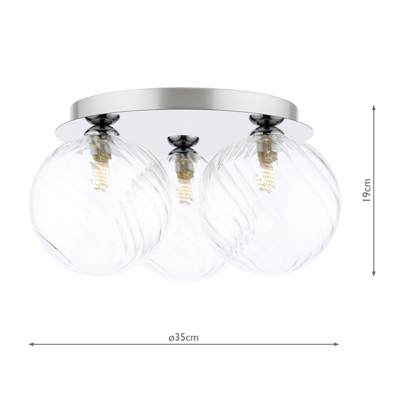 Dar Lighting Foley 3 Light Flush Polished Chrome With Closed Glass • FOL5350-22