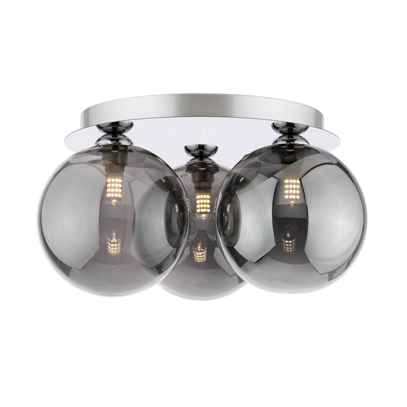 Dar Lighting Foley 3 Light Flush Polished Chrome With Smoked Glass • FOL5350-24