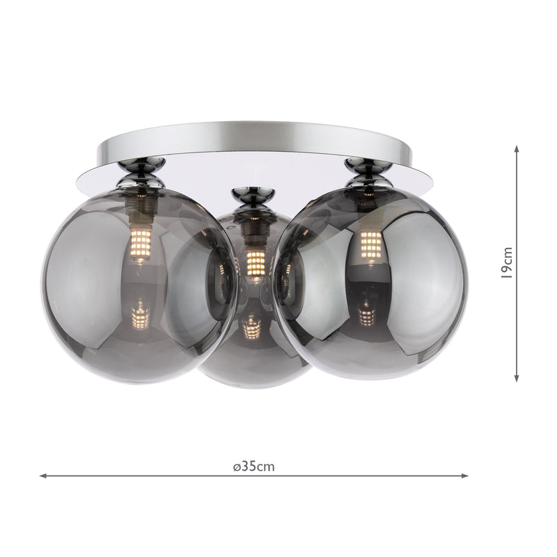 Dar Lighting Foley 3 Light Flush Polished Chrome With Smoked Glass • FOL5350-24