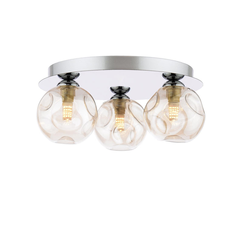 Dar Lighting Foley 3 Light Flush Polished Chrome With Closed Organic Amber Glass • FOL5350-27