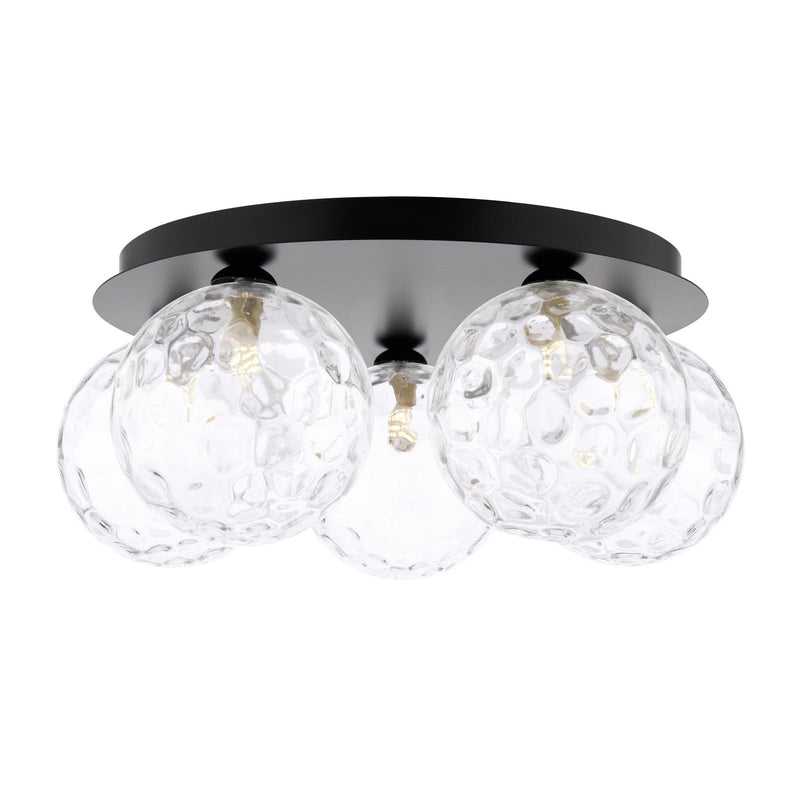 Dar Lighting Foley 5 Light Flush Matt Black With Clear Dimpled Glass • FOL5422-12