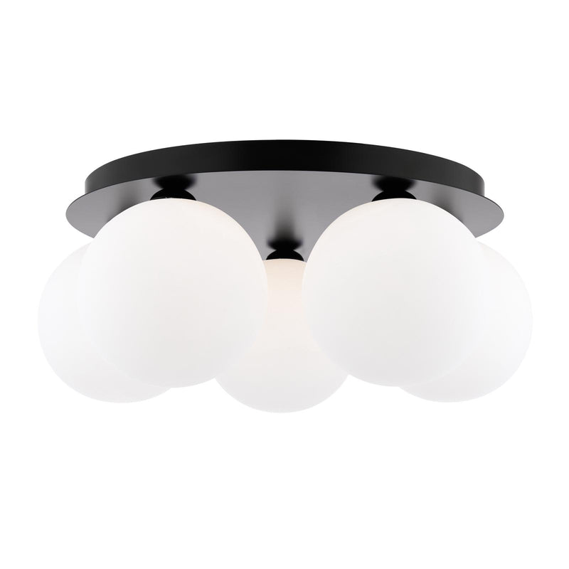 Dar Lighting Foley 5 Light Flush Matt Black With Opal Glass • FOL5422-23