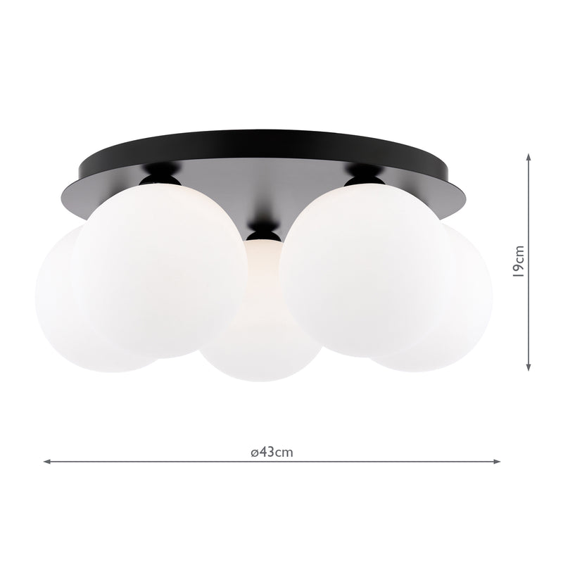 Dar Lighting Foley 5 Light Flush Matt Black With Opal Glass • FOL5422-23