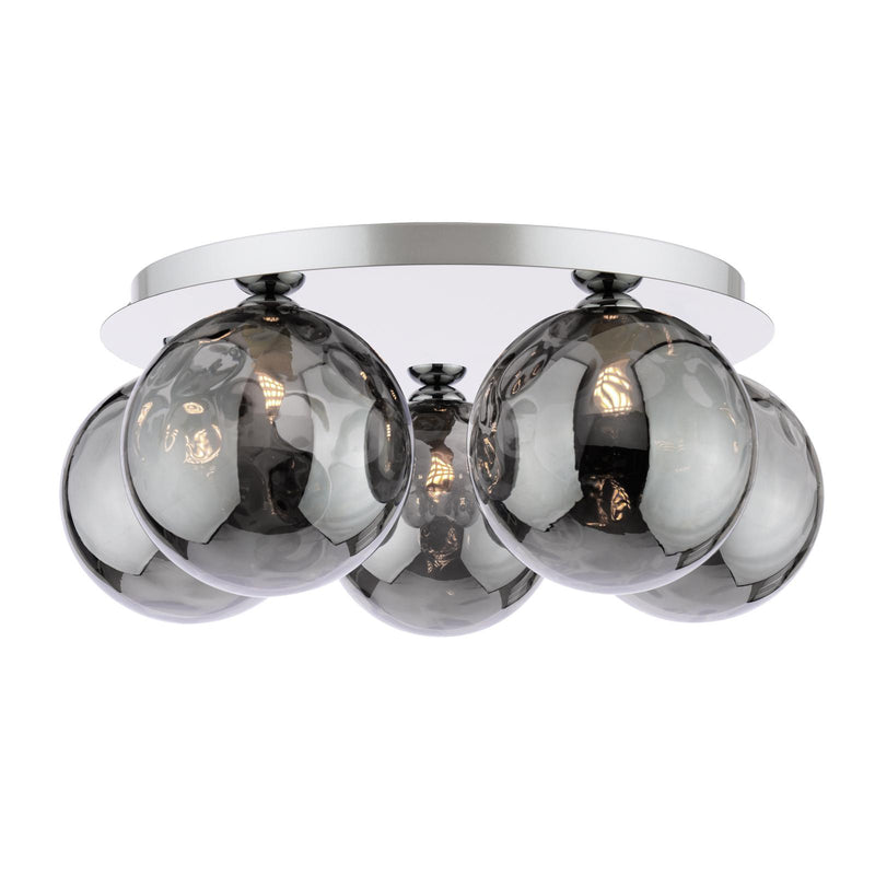 Dar Lighting Foley 5 Light Flush Polished Chrome With Smoked Dimpled Glass • FOL5450-10